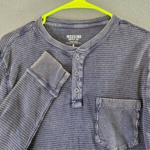 Mossimo Supply Co Mens Faded Blue Striped Henley Long Sleeve Shirt Small